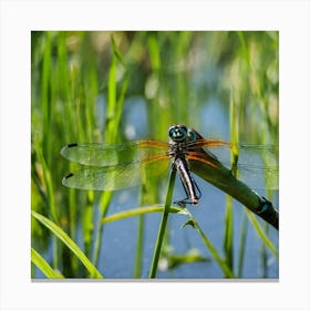 Dragonfly On Reed Canvas Print