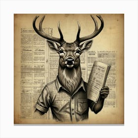 Deer With Newspaper Canvas Print