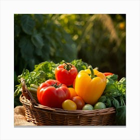 Assorted Vegetables Including Tomatoes Carrots Bell Peppers And Green Beans Harvested From A Gard Canvas Print