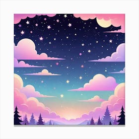 Sky With Twinkling Stars In Pastel Colors Square Composition 155 Canvas Print