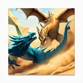 Blue Dragons Fighting In The Desert Canvas Print