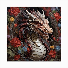 Dragon With Roses Canvas Print