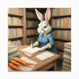 Rabbit In The Library 1 Canvas Print