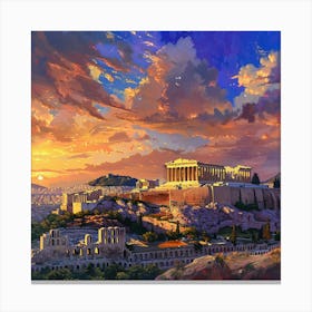 Athens At Sunset Canvas Print