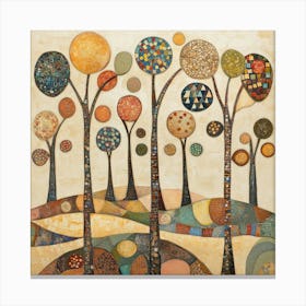 Folk Art Style Mosaic Trees 10 Canvas Print