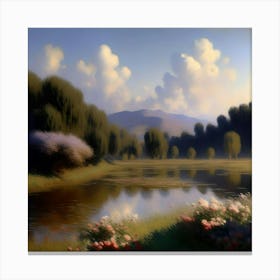 Pond With Flowers 1 Canvas Print