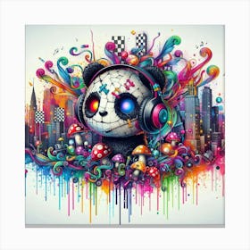 Panda Bear With Headphones Canvas Print