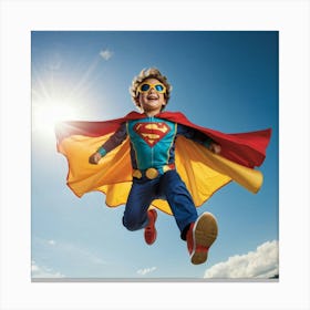 A Dynamic Superhero Costume Clad Business Leader Soaring Through A Bright Summer Sky Their Cape Rip Canvas Print