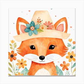 Floral Baby Fox Nursery Illustration (28) 1 Canvas Print