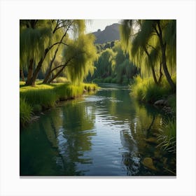 Willow Trees In A River Canvas Print