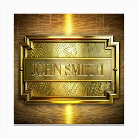 Gold Nameplate With John Smith On Wooden Background Canvas Print