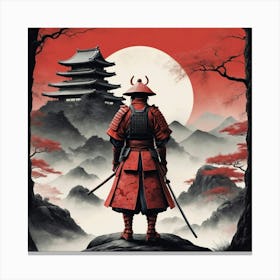 Lonely Japanese Red Samurai Warrior Art Print 2 Canvas Print