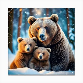 Firefly Heartwarming Winter Scene Of A Bear Family 87548 Canvas Print