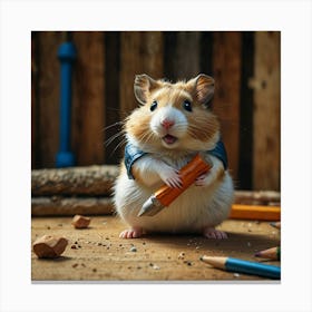 Hamster Holding Pencils Canvas Print