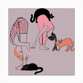 Yoga With Cats Square Canvas Print