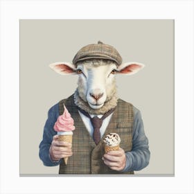 Watercolour Ice Cream Sheep Louis Canvas Print