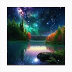 Starry Sky Over Lake 12 Canvas Print