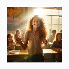 A Student Radiating Happiness While Engaging Actively In A Lesson Within The Vibrant Ambiance Of A C (2) Canvas Print