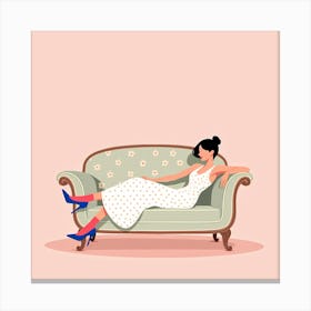 Woman Relaxing On A Couch Canvas Print