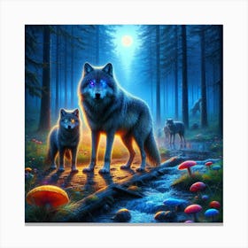 Mystical Forest Wolves Seeking Mushrooms and Crystals 11 Canvas Print