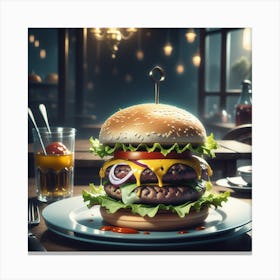 Hamburger On A Plate 114 Canvas Print