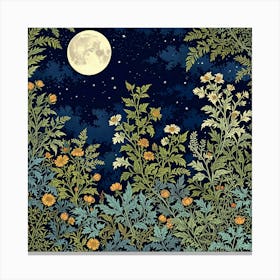 Night Sky With Flowers And Moon Canvas Print