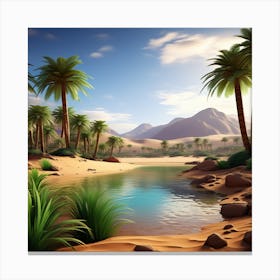 Desert Landscape With Palm Trees 1 Canvas Print
