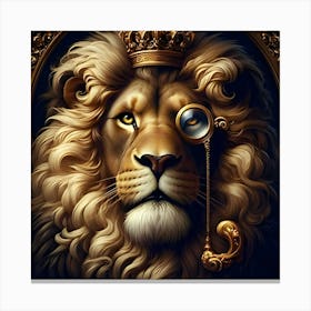 A Regal Lion With A Gold Rimmed Monocle, Inspired By The Grand And Baroque Paintings Of Caravaggio 3 Canvas Print