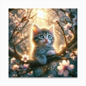 Kitten In Cherry Blossoms 1 Canvas Print