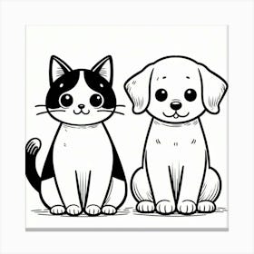 Line Art cat and dog 3 Canvas Print