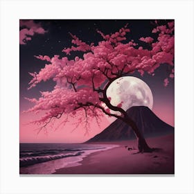 Cherry Blossom Tree On The Beach Canvas Print