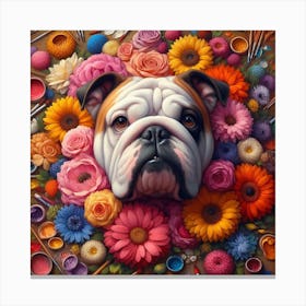 Bulldog With Flowers 3 Canvas Print