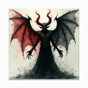 Demon With A Black Magic Aura, Watercolor Shades Of Dread 1 Canvas Print