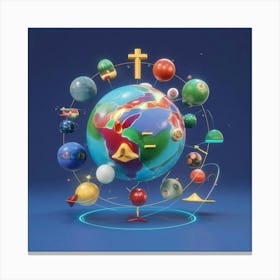 Earth With Religious Symbols Canvas Print