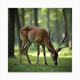 Graceful White Tailed Deer Grazing In The Forest 1 Canvas Print