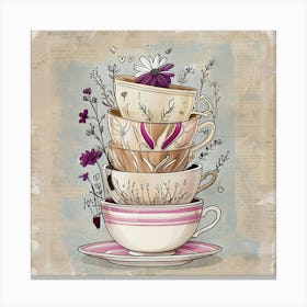 Teacups And Flowers Canvas Print