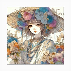 Asian Girl With Flowers 1 Canvas Print