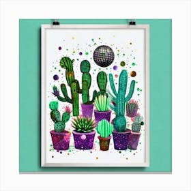 Cacti And Disco Ball Art Print Cactus Print Canvas Print
