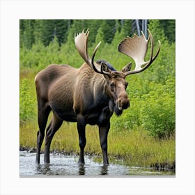 Moose In The Water 2 Canvas Print