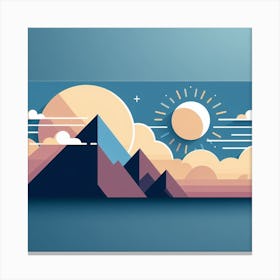 Abstract Landscape With Mountains And Sun Canvas Print