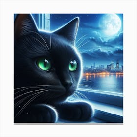 Black Cat In The Window Canvas Print