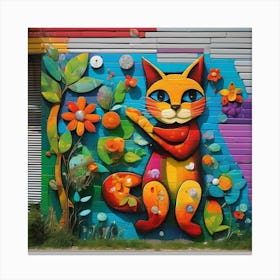 Colorful Cat Mural Canvas Print