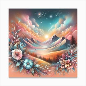 Mountain Landscape With Flowers Canvas Print