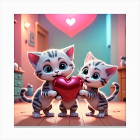 Love Kittens Holding A Heart Canvas Print