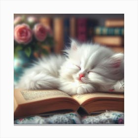 Kitten Sleeping On A Book Canvas Print