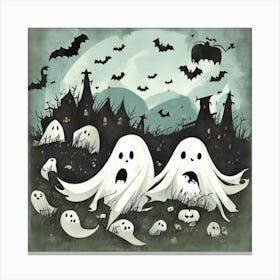 Cute Bedsheet Ghosts, Countryside Vintage Style " Halloween Spooky Art Print Canvas Print