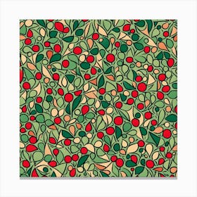 Seamless Pattern With Berries, A Pattern Featuring Abstract Geometric Shapes With Lines Rustic Green And Red Colors, Flat Art, 116 Canvas Print