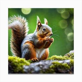 Squirrel On Moss Canvas Print