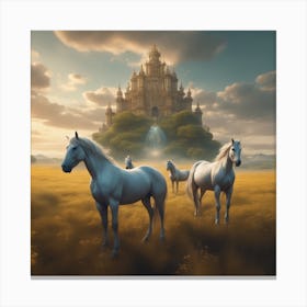 White Horses In A Field Canvas Print