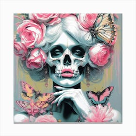 Woman with Skull on Face 1 Canvas Print